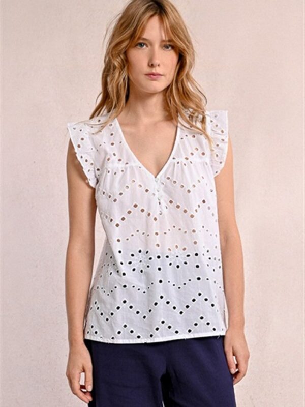 <p>
  Top in pizzo sangallo con volant sulle spalline bianco
</p>Molly Bracken