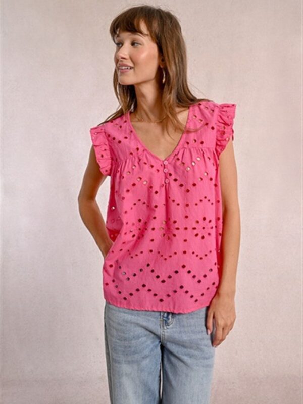 <p>
  Top in pizzo sangallo con volant sulle spalline fuxia
</p>Molly Bracken