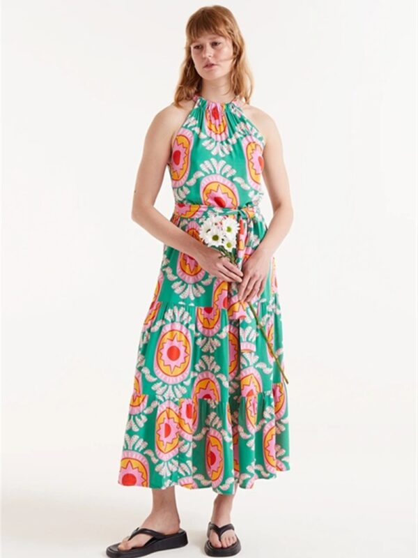 <p>
  Abito midi a fantasia geometrica con scollo all'americana
</p>Compania Fantastica