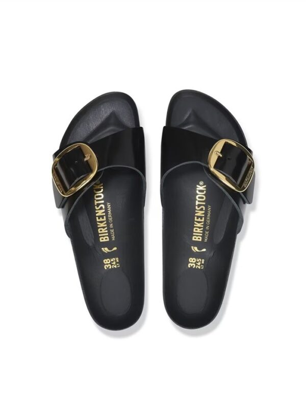 <p>
  Madrid Big Buckle shine BLACK - Calzata Stretta 
</p>Birkenstock