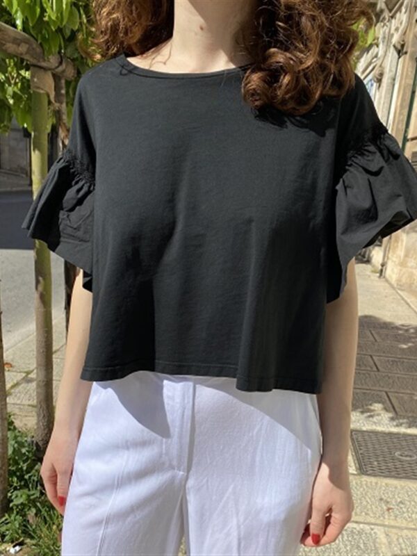 <p>
  T-shirt cropped a scatola con maniche a volant
</p>Le _Sarte _Del_Sole