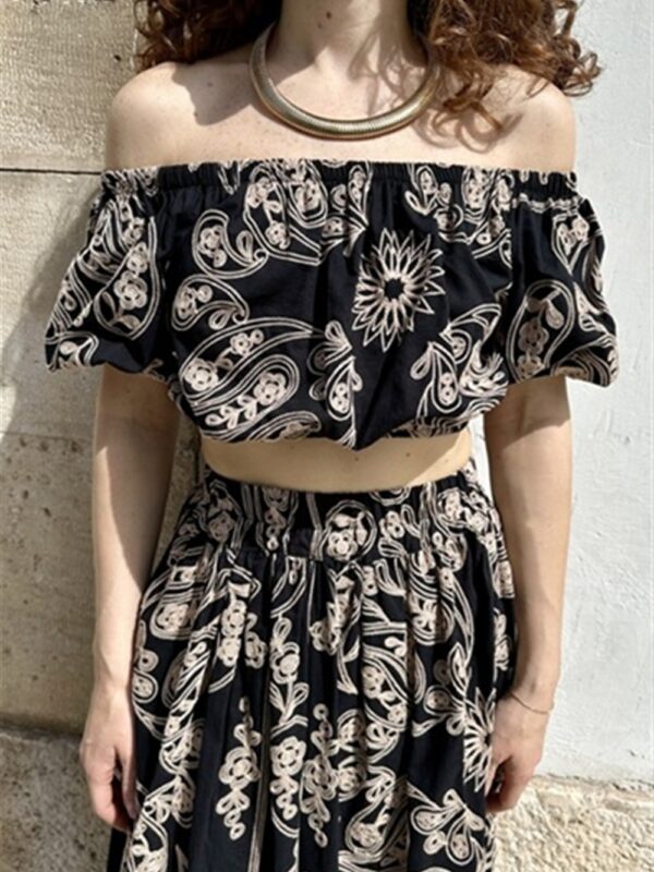 <p>
  Blusa omerale crop in tessuto ricamato
</p>Le _Sarte _Del_Sole