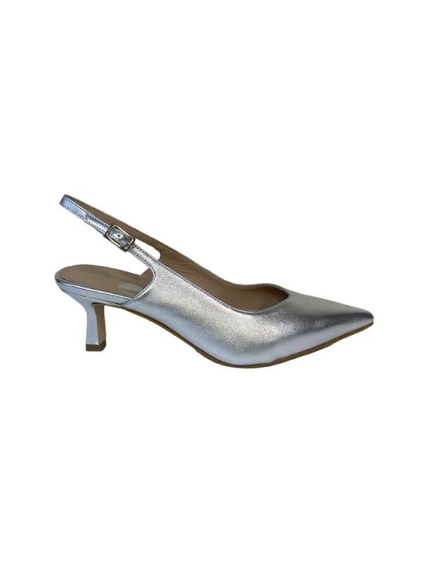 <p>
  Chanel argento con scollatura a punta e tacco 5 cm 
</p>Andrea Pinto