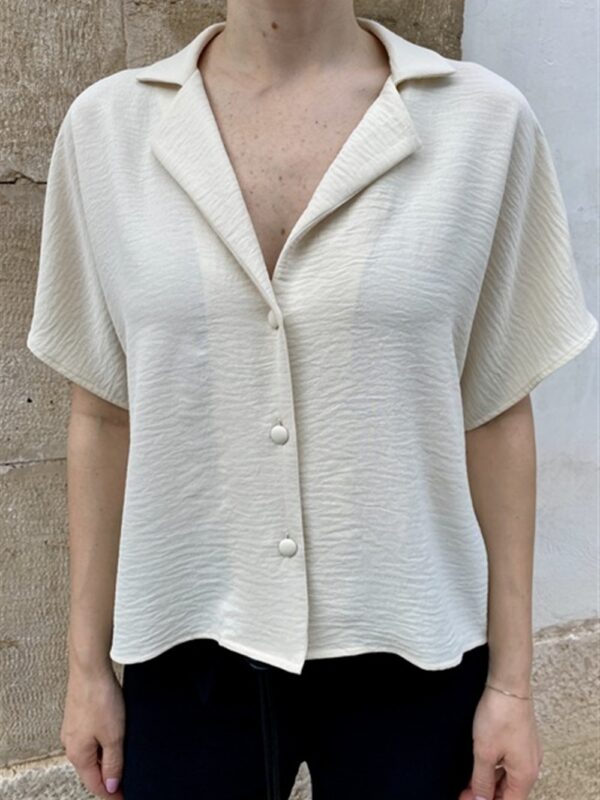 <p>
  Camicia mezza manica con scollo a revers
</p>Tolérance