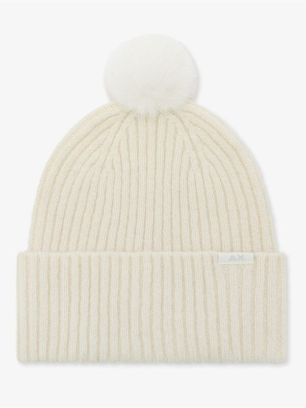 <p>
  Berretto beanie in lana con pon-pon BIANCO PANNA 
</p>Sun 68