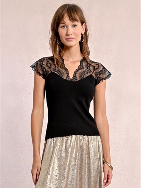 <p>
  Top in maglina con scollo e maniche in pizzo
</p>Molly Bracken