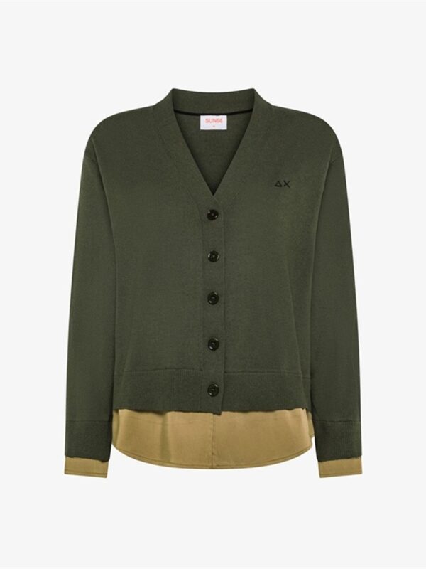 <p>
  Cardigan in lana e cotone con inserto MILITARE SCURO
</p>Sun 68