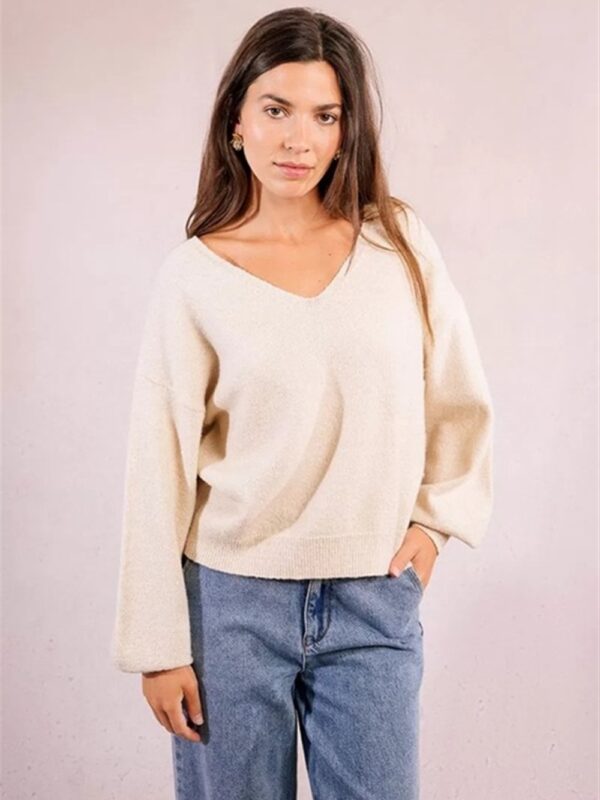 <p>
  Maglioncino con scollo a v e micro paillettes CREAM
</p>Molly Bracken