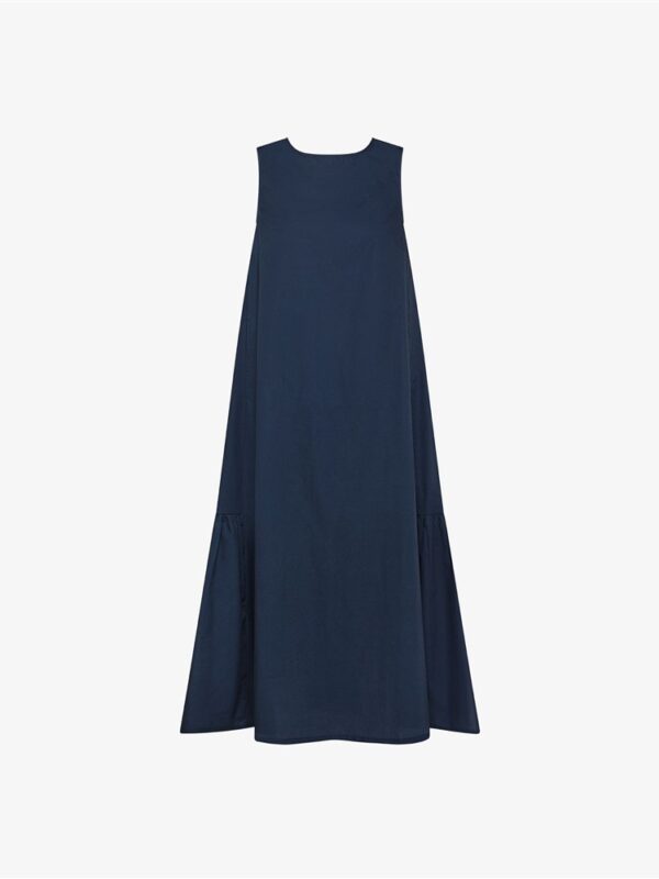 <p>
Abito lungo smanicato con balza al fondo navy blue
</p>Sun 68