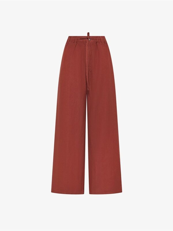 <p>
  Pantaloni wide leg in lino cacao
</p>Sun 68