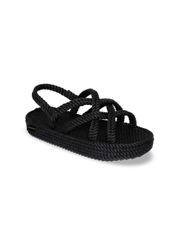 <p>
  Sandalo platform con fasce in corda intrecciate 
</p>Bohonomad