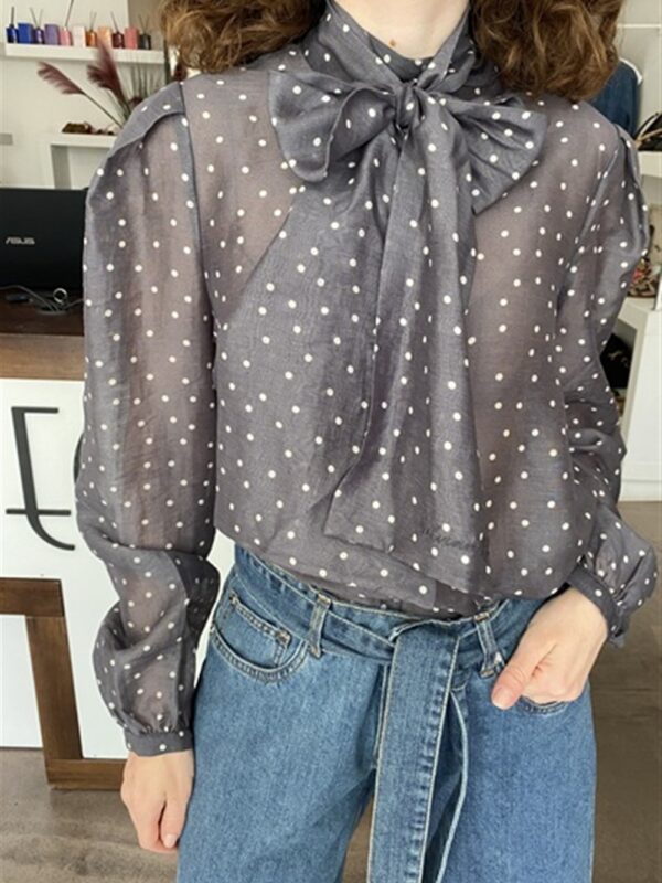 <p>
  Camicia a pois a manica lunga con fiocco removibile
</p>Silvian Heach