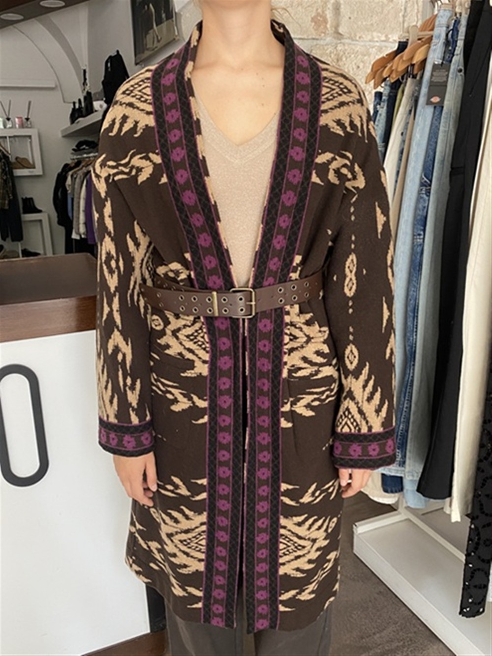 <p>
  Cappotto stampato sfoderato con cintura
</p>Dixie